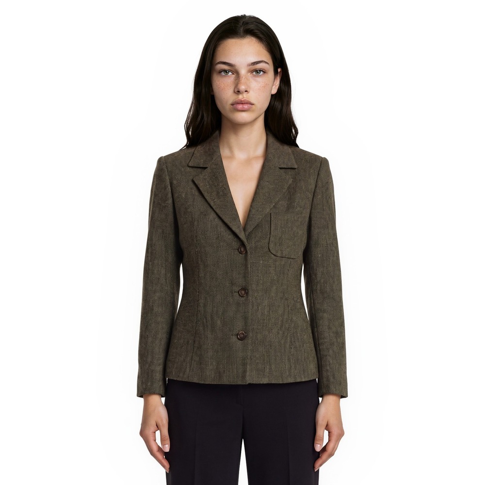 Oscar de la Renta Blazer Women's Size 8 Olive Green Wool Textured Button Jacket